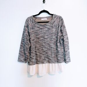 Loft long sleeve top with attached light weight fabric at the hem to look layere